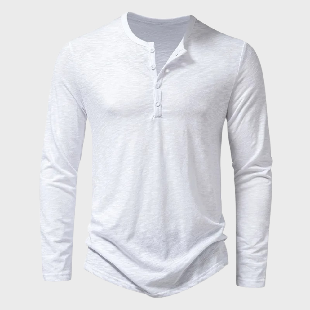 Chemise homme | Manches longues, col rond, coupe droite | Patte boutonnée, 5 coloris, tailles S à 2XL