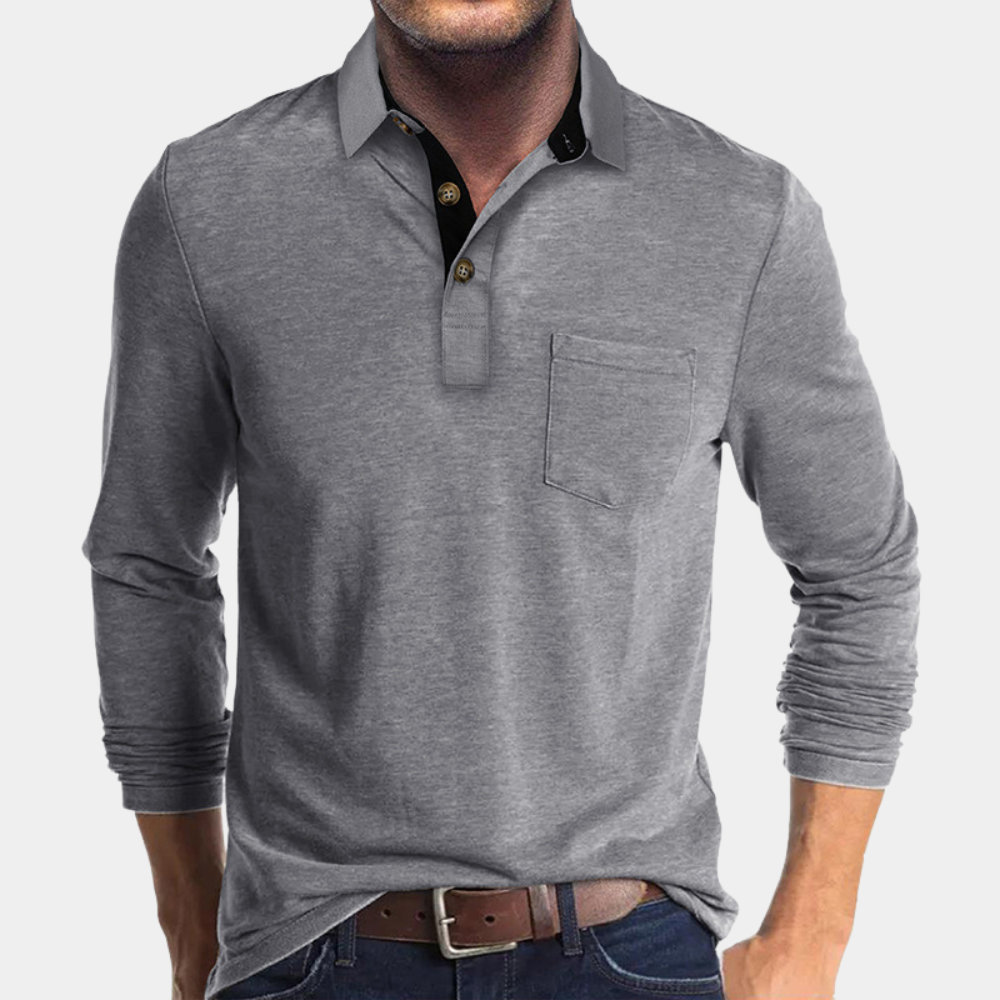 Polo homme manches longues | Poche poitrine, col classique | Style casual polyvalent