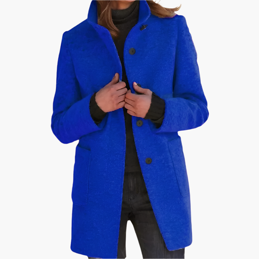 Cappotto donna con collo alto e grandi tasche