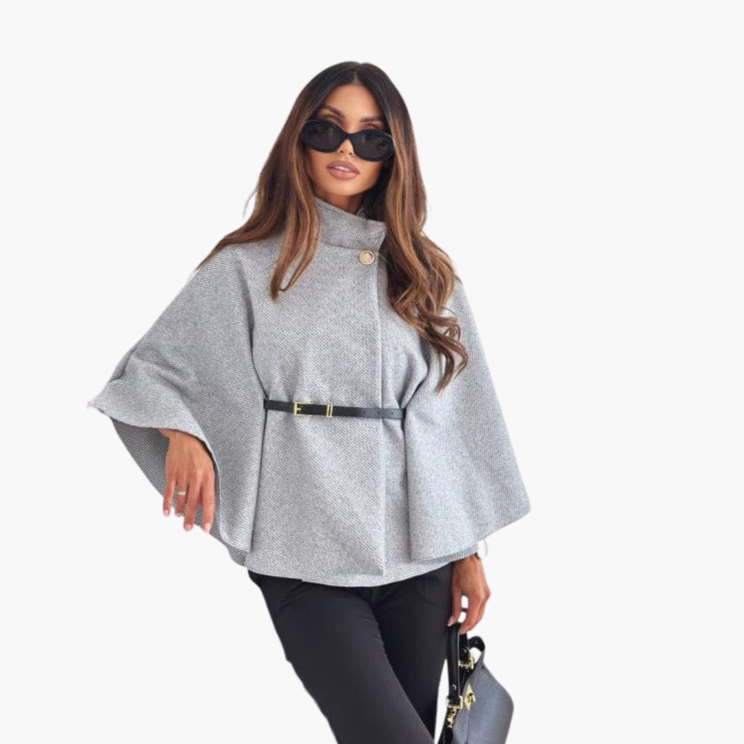 Women's wool cape with stand-up collar and belt