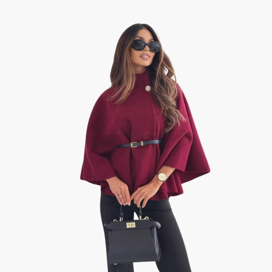 Cape en laine femme avec col montant et ceinture