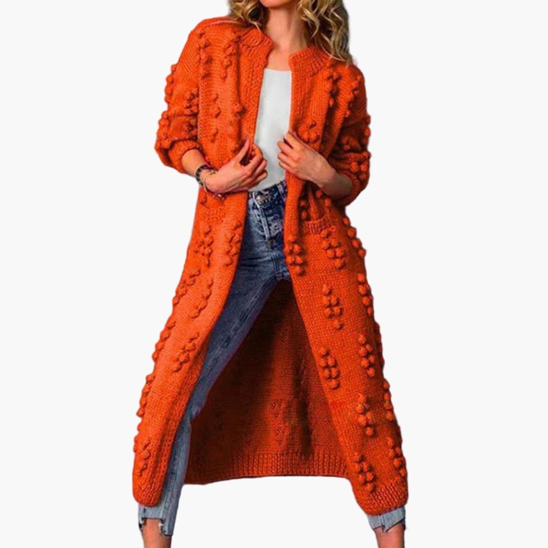 Cardigan Femme Long avec Surface Texturée et Manches Longues