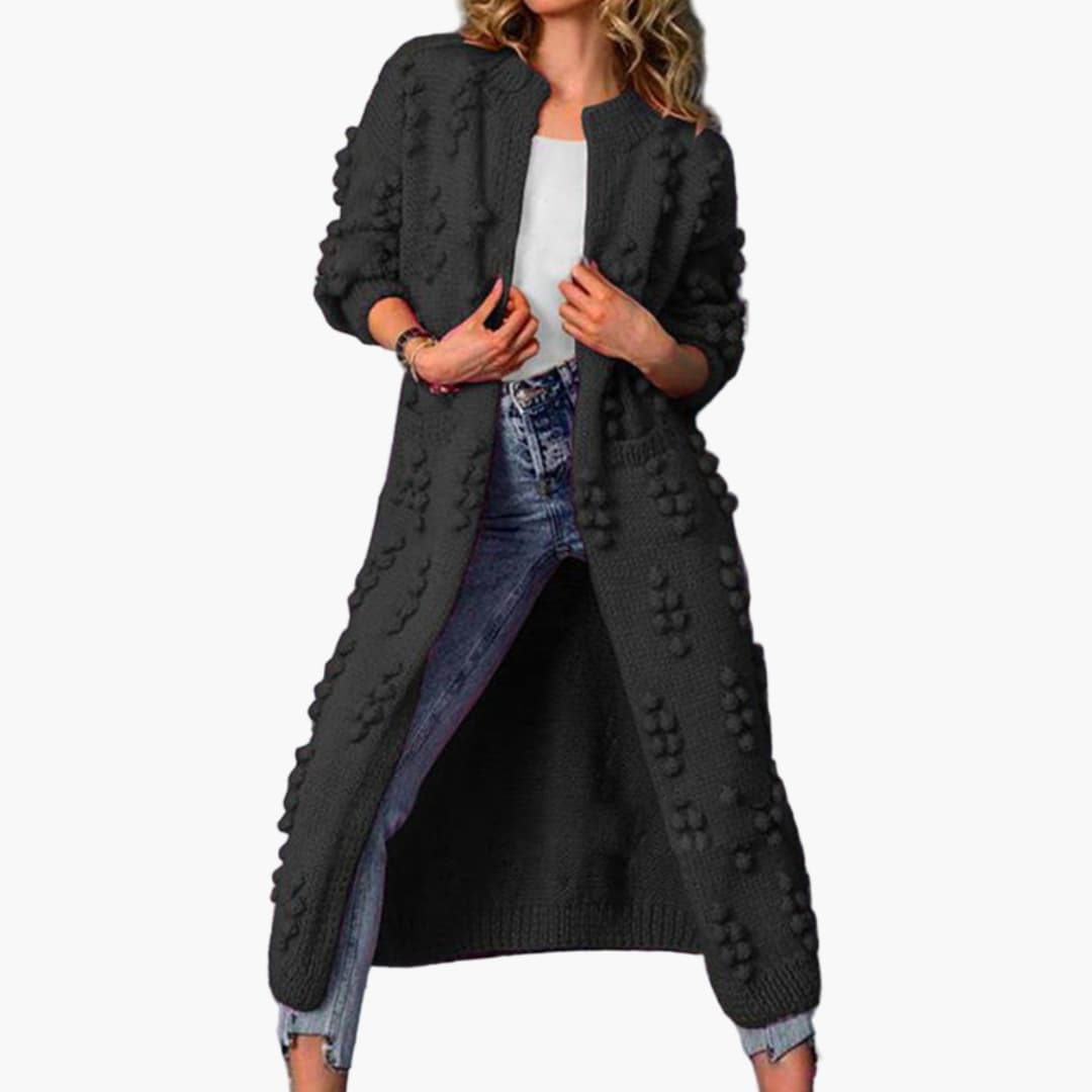 Cardigan Femme Long avec Surface Texturée et Manches Longues