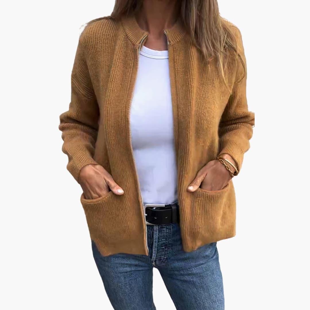 Cardigan Femme à Fermeture Éclair avec Col Montant