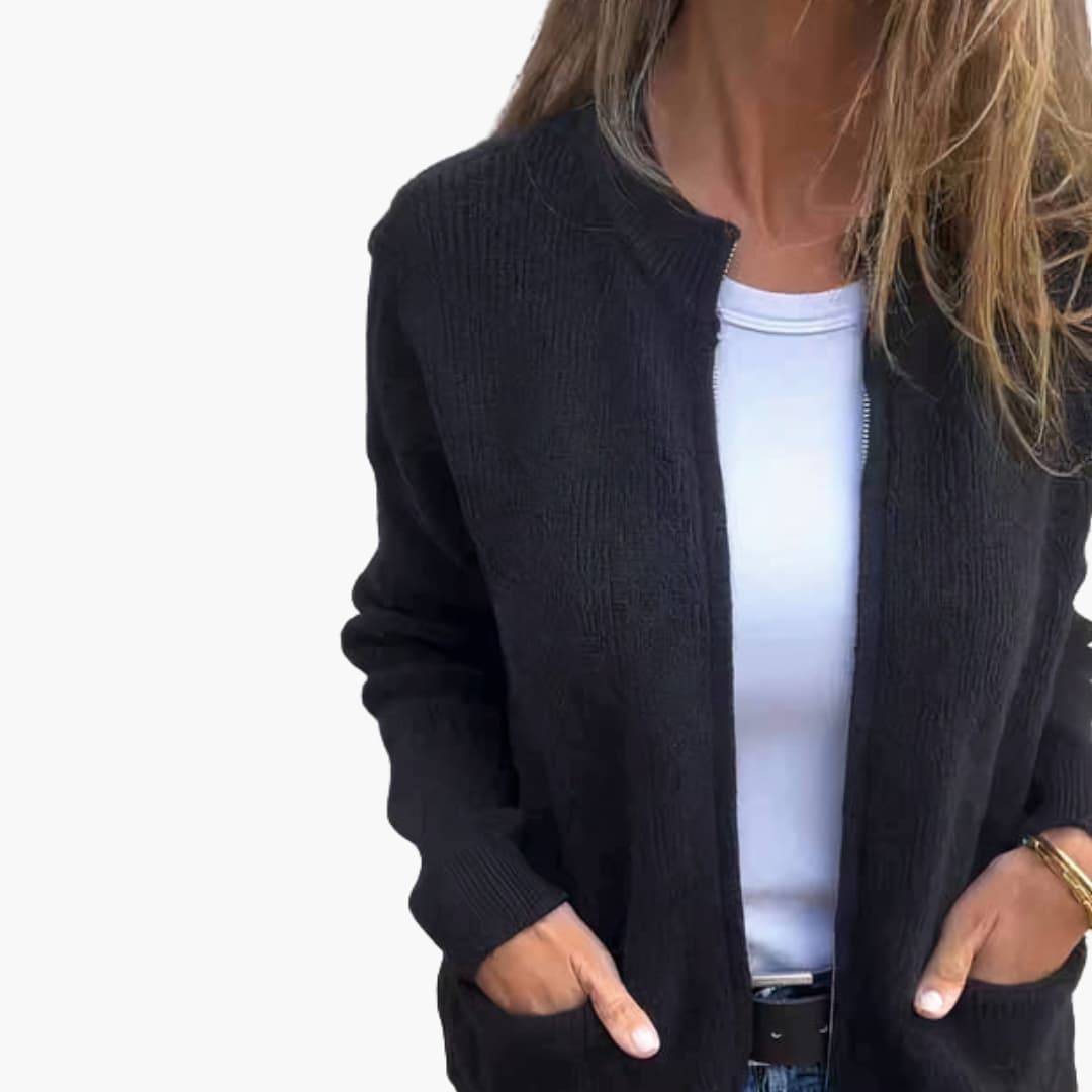 Cardigan Femme à Fermeture Éclair avec Col Montant