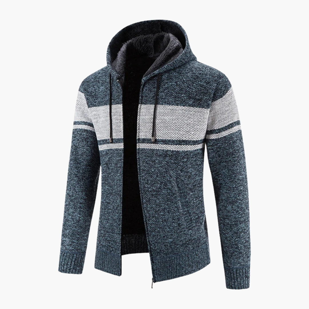 Herrkofta med dragkedja, stickad med huva