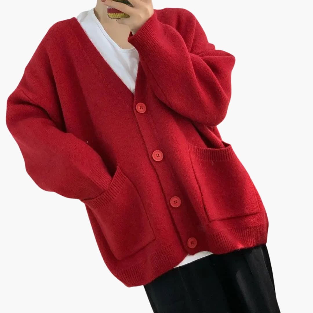 Cardigan en maille femme avec boutons avant et poches plaquées