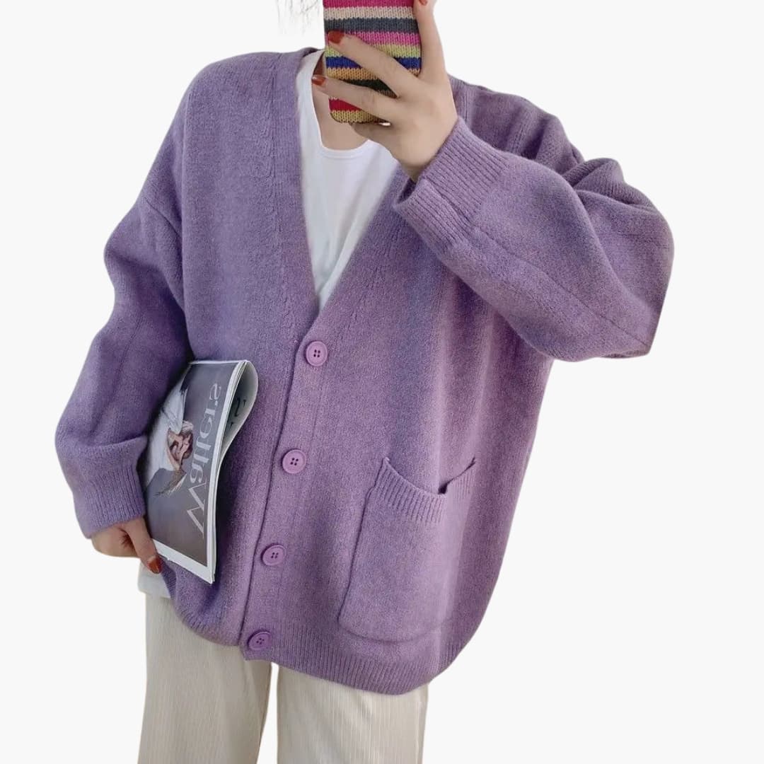 Cardigan en maille femme avec boutons avant et poches plaquées