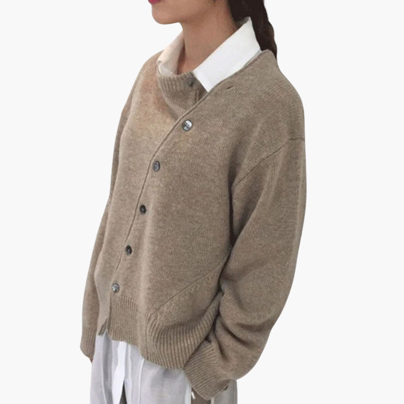 Cardigan en maille pour femme avec boutons asymétriques et col rond