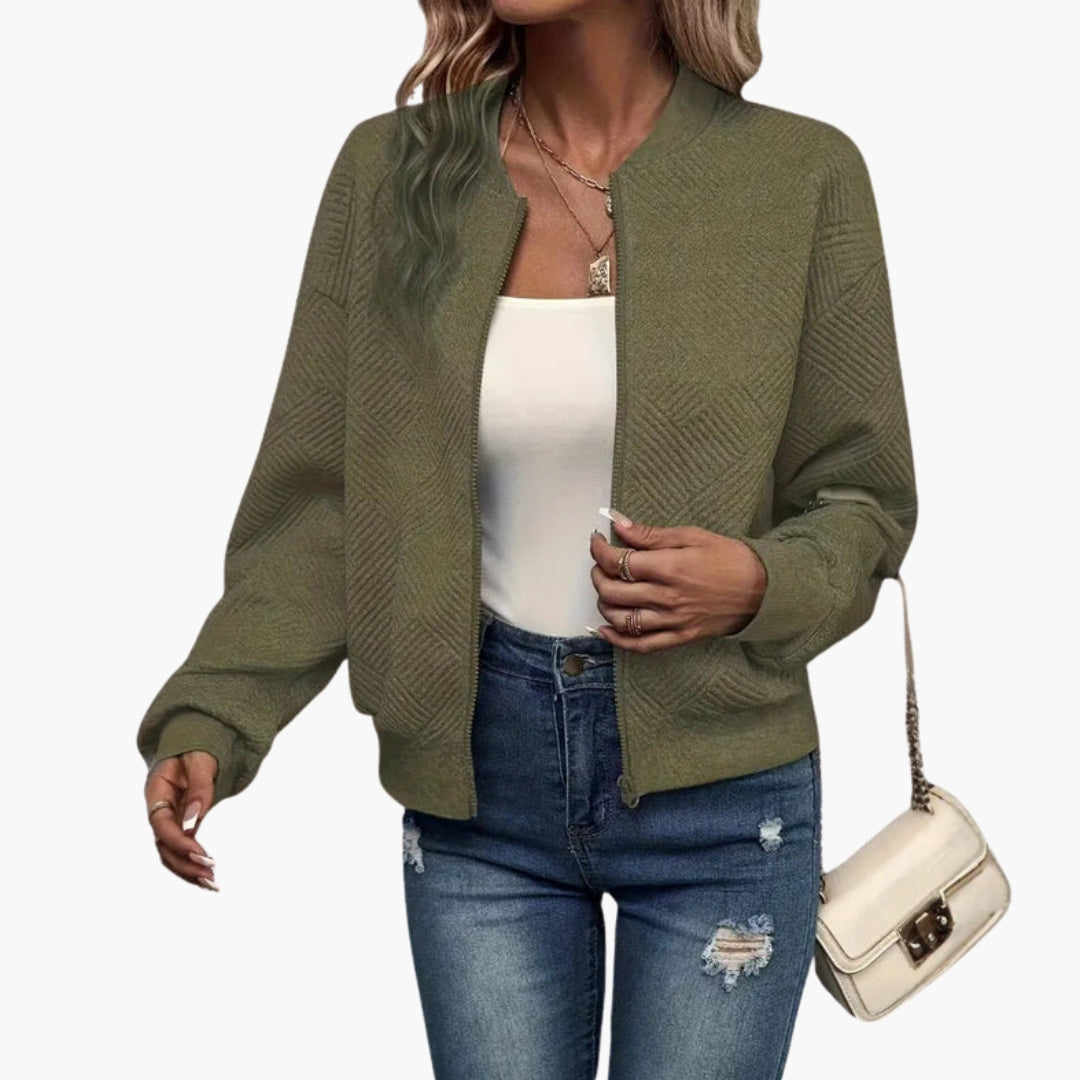 Cardigan femme à fermeture zippée et ourlet côtelé