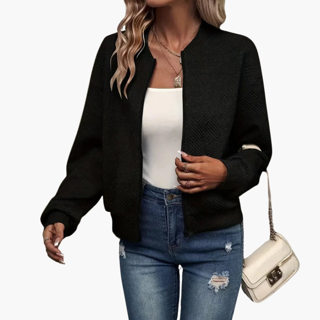 Cardigan femme à fermeture zippée et ourlet côtelé