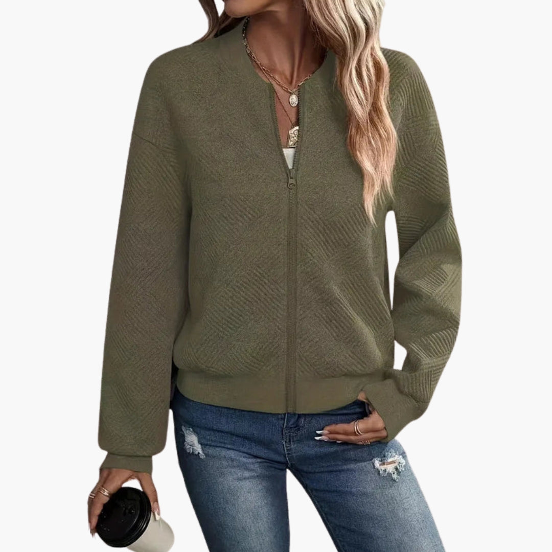 Cardigan femme à fermeture zippée et ourlet côtelé