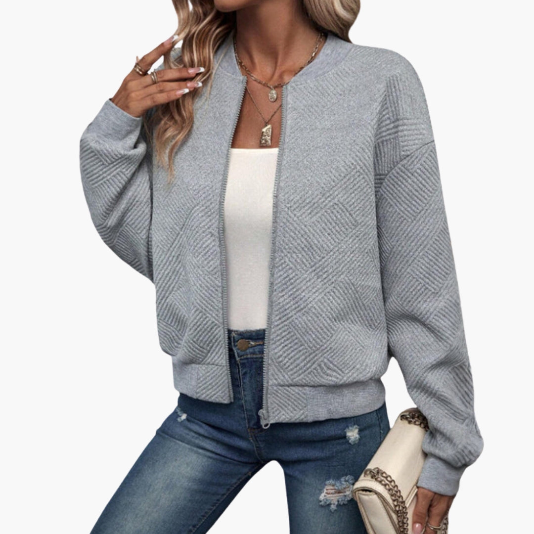 Cardigan femme à fermeture zippée et ourlet côtelé