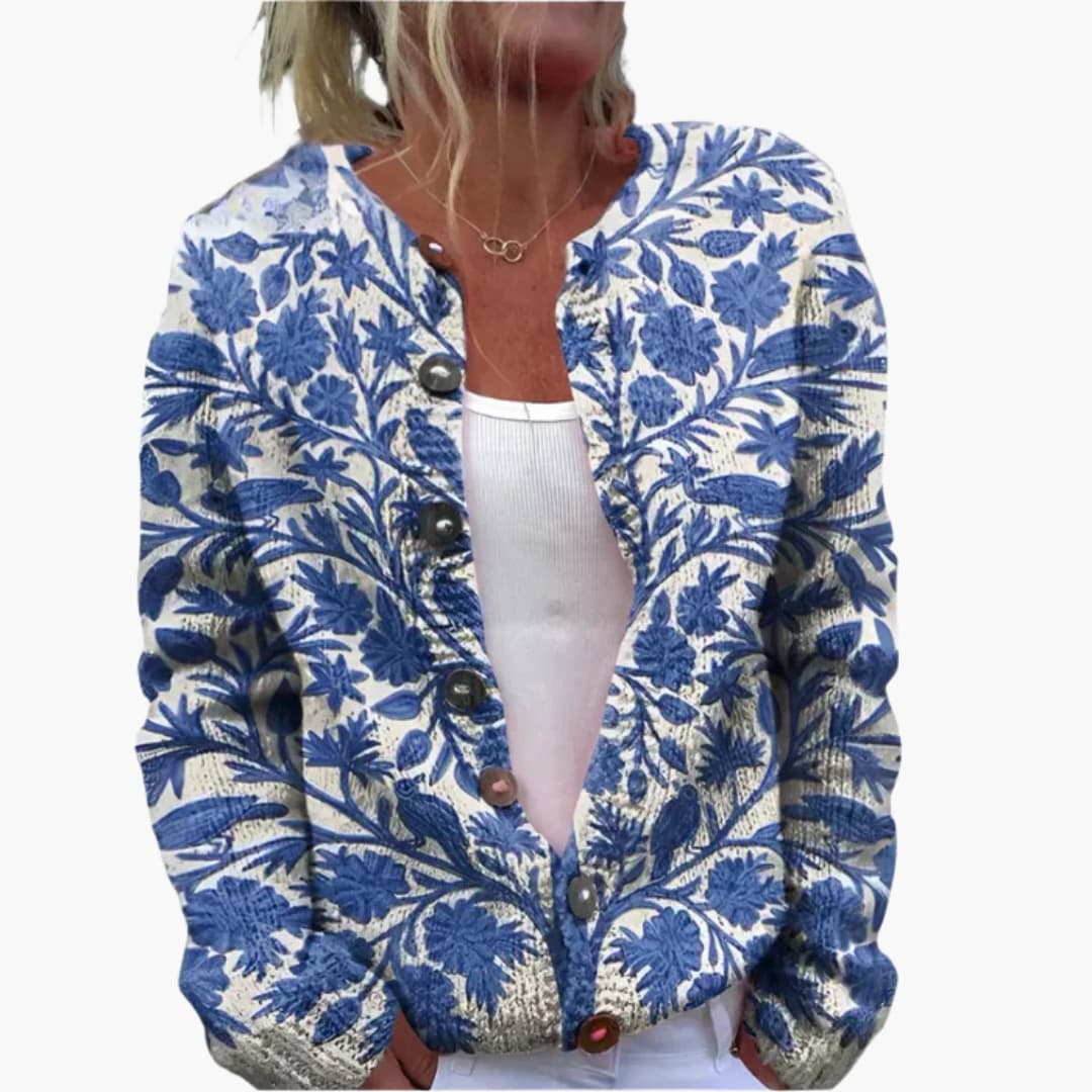 Cardigan femme à motif floral avec fermeture à boutons