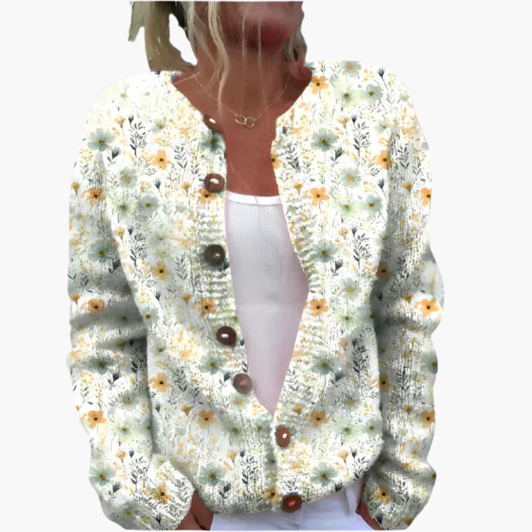 Cardigan femme à motif floral avec fermeture à boutons