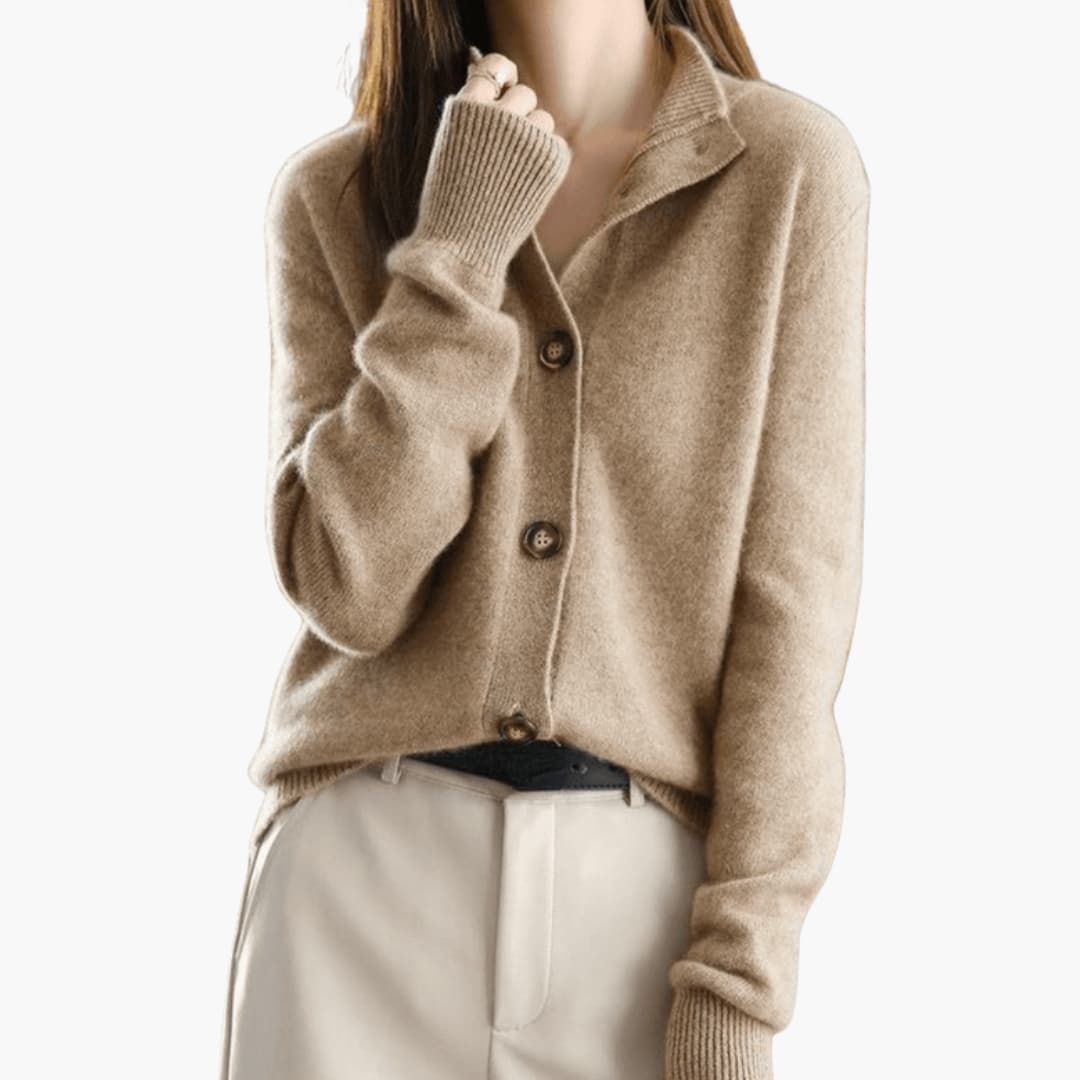 Cardigan femme en maille à col à revers et fermeture à boutons