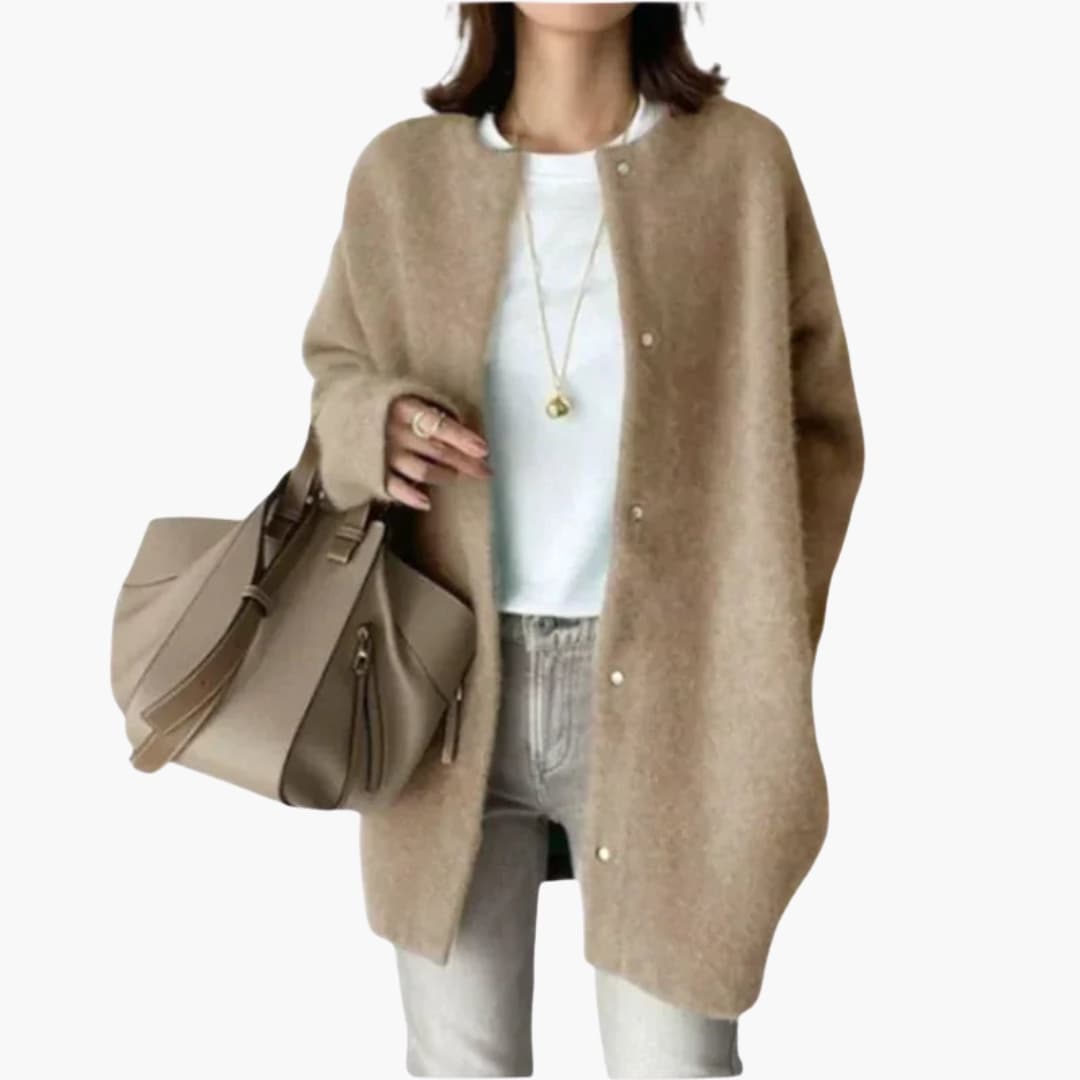 Cardigan femme long boutonné avec col rond