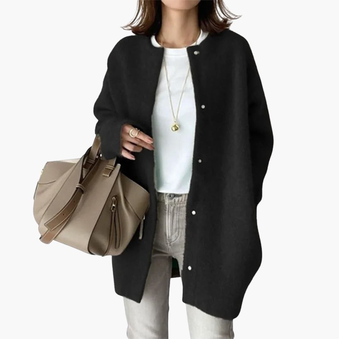 Cardigan femme long boutonné avec col rond