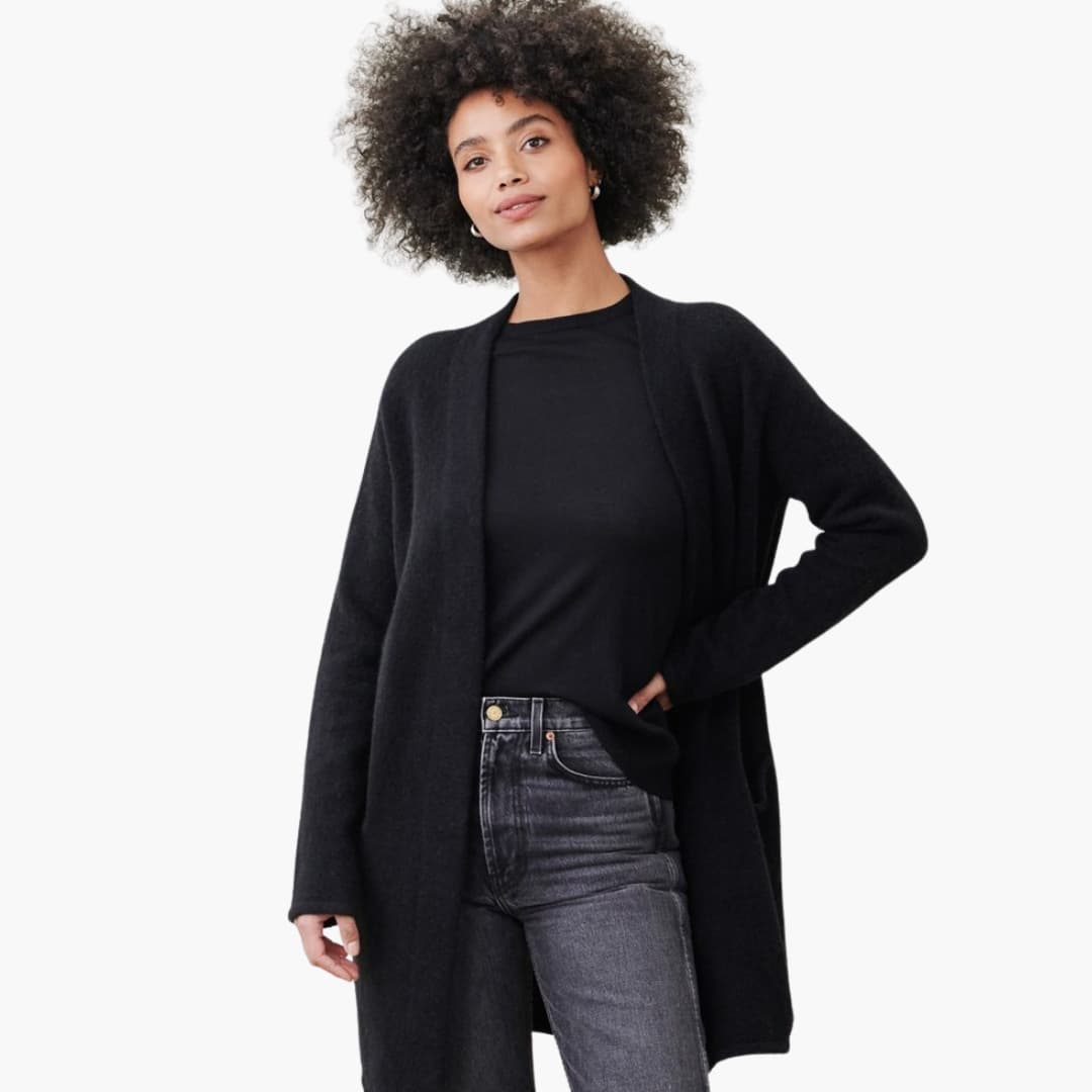 Cardigan femme ouvert avec poches latérales lisses