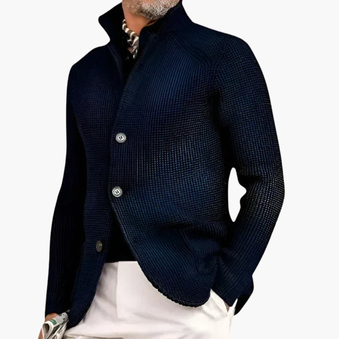 Cardigan homme avec col montant et fermeture boutonnée