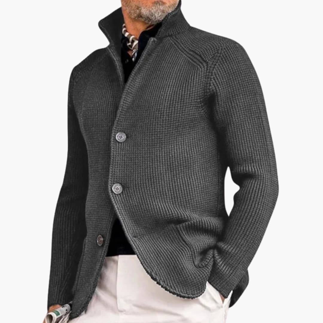 Cardigan homme avec col montant et fermeture boutonnée