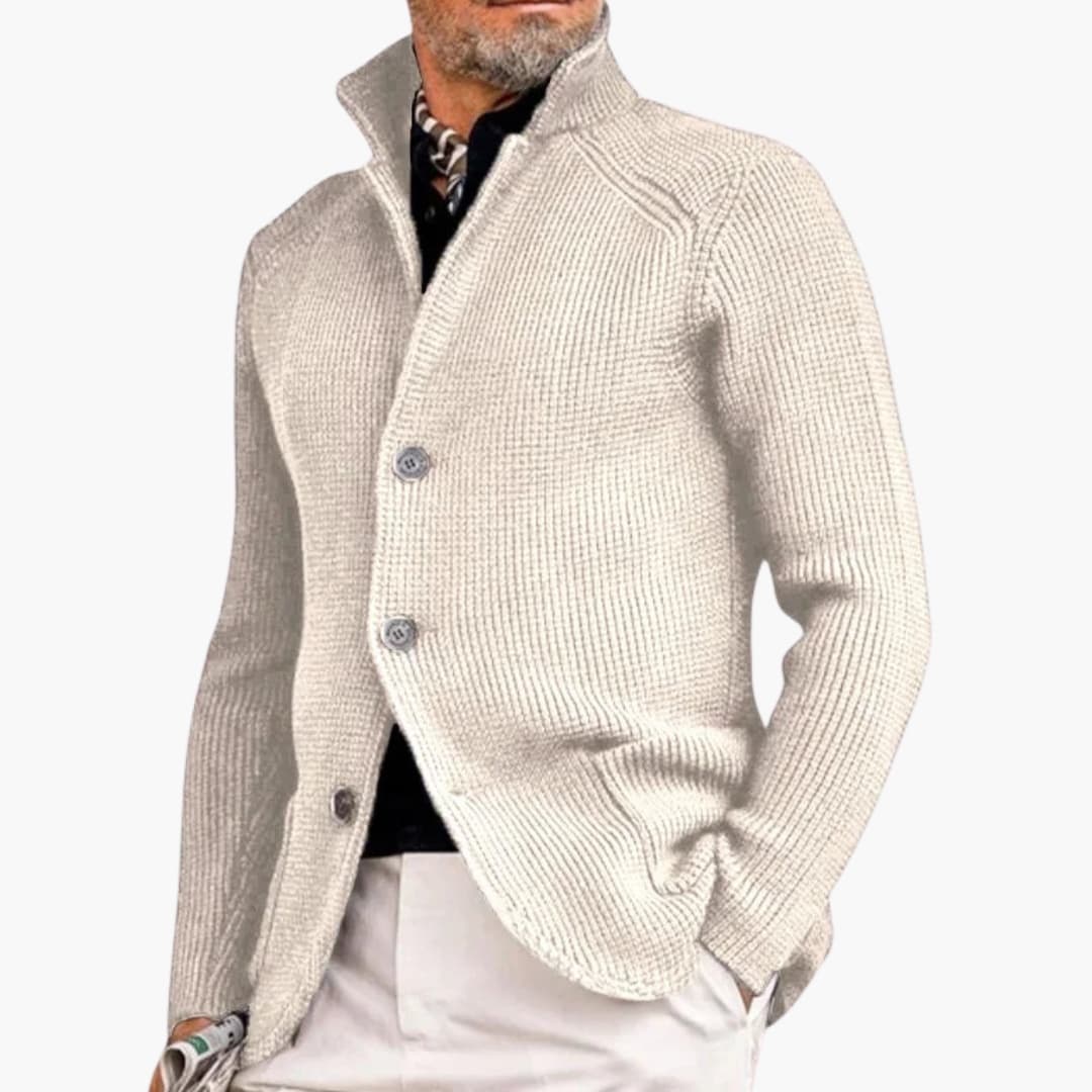 Cardigan homme avec col montant et fermeture boutonnée
