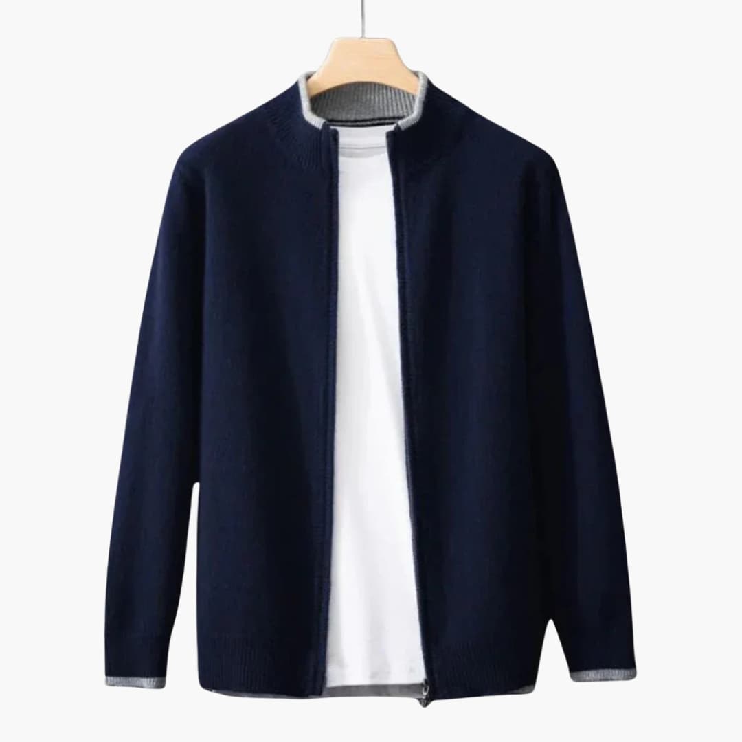 Cardigan homme avec col montant et ouverture frontale
