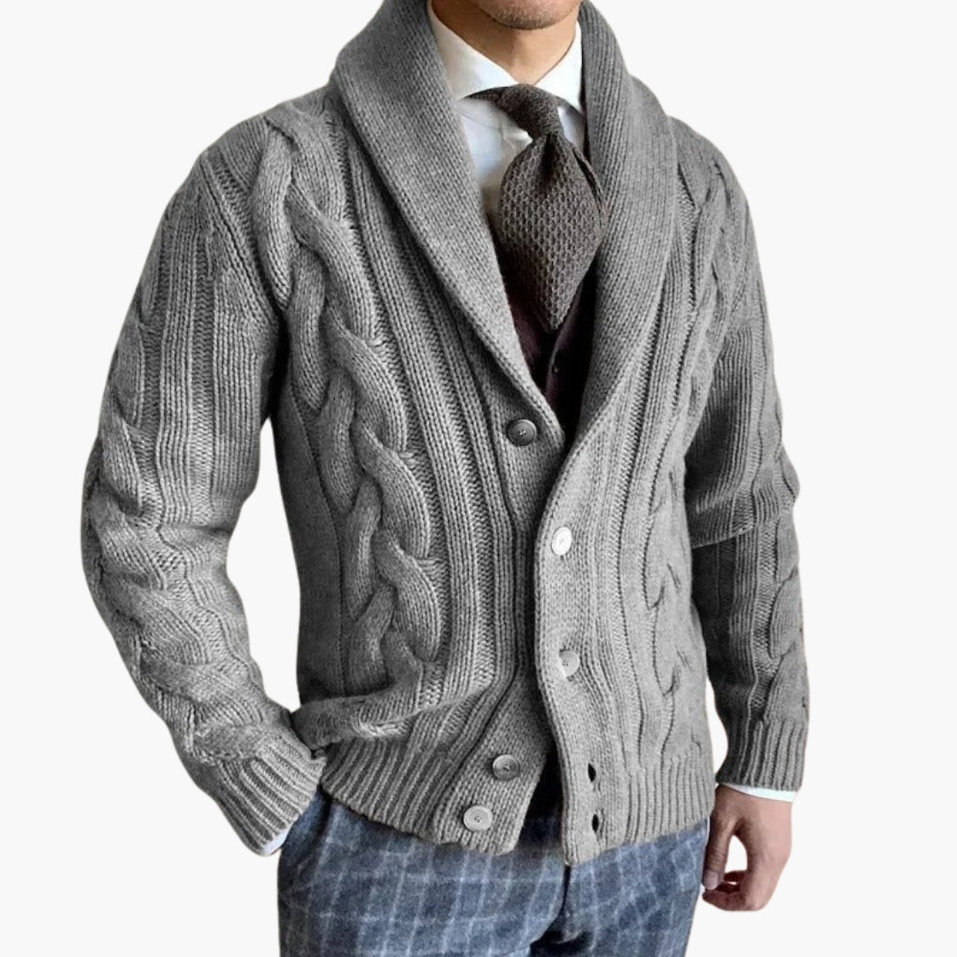 Cardigan homme en maille torsadée avec col châle