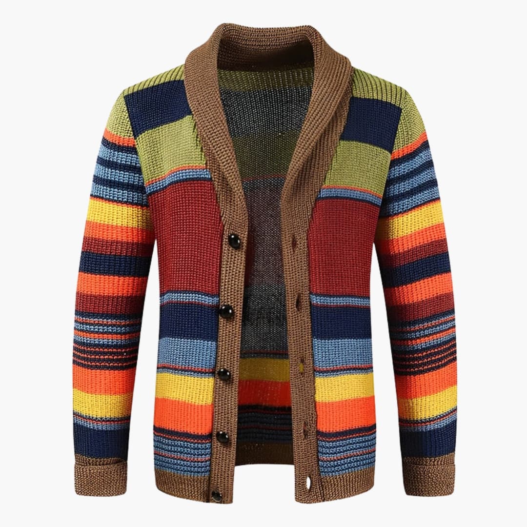 Cardigan homme rétro à blocs de couleurs avec fermeture à boutons