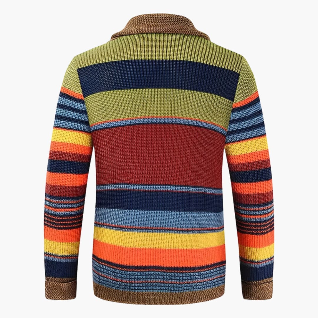 Cardigan homme rétro à blocs de couleurs avec fermeture à boutons