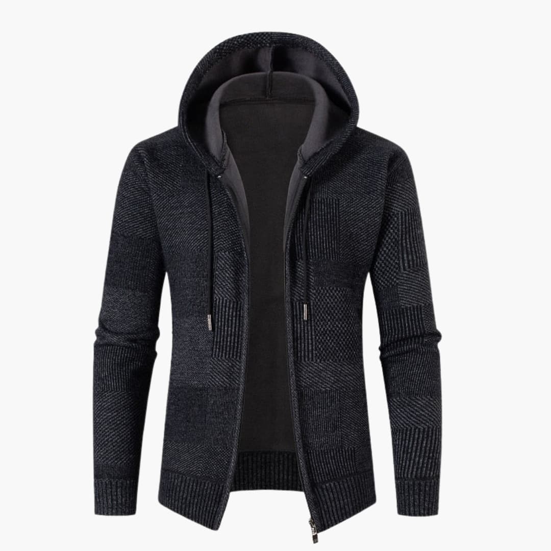Cardigan pour homme avec capuche réglable et poignets côtelés