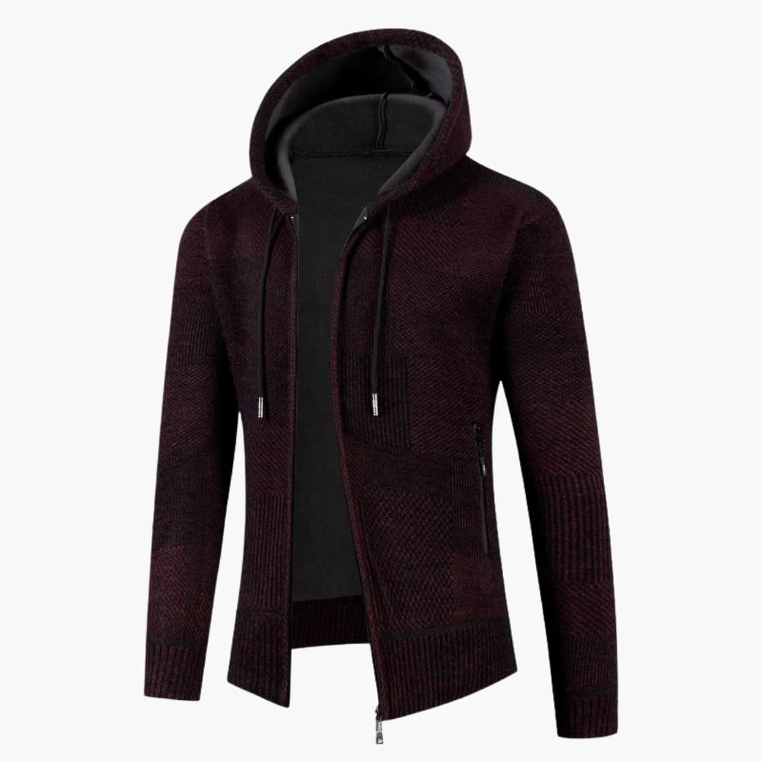 Cardigan pour homme avec capuche réglable et poignets côtelés