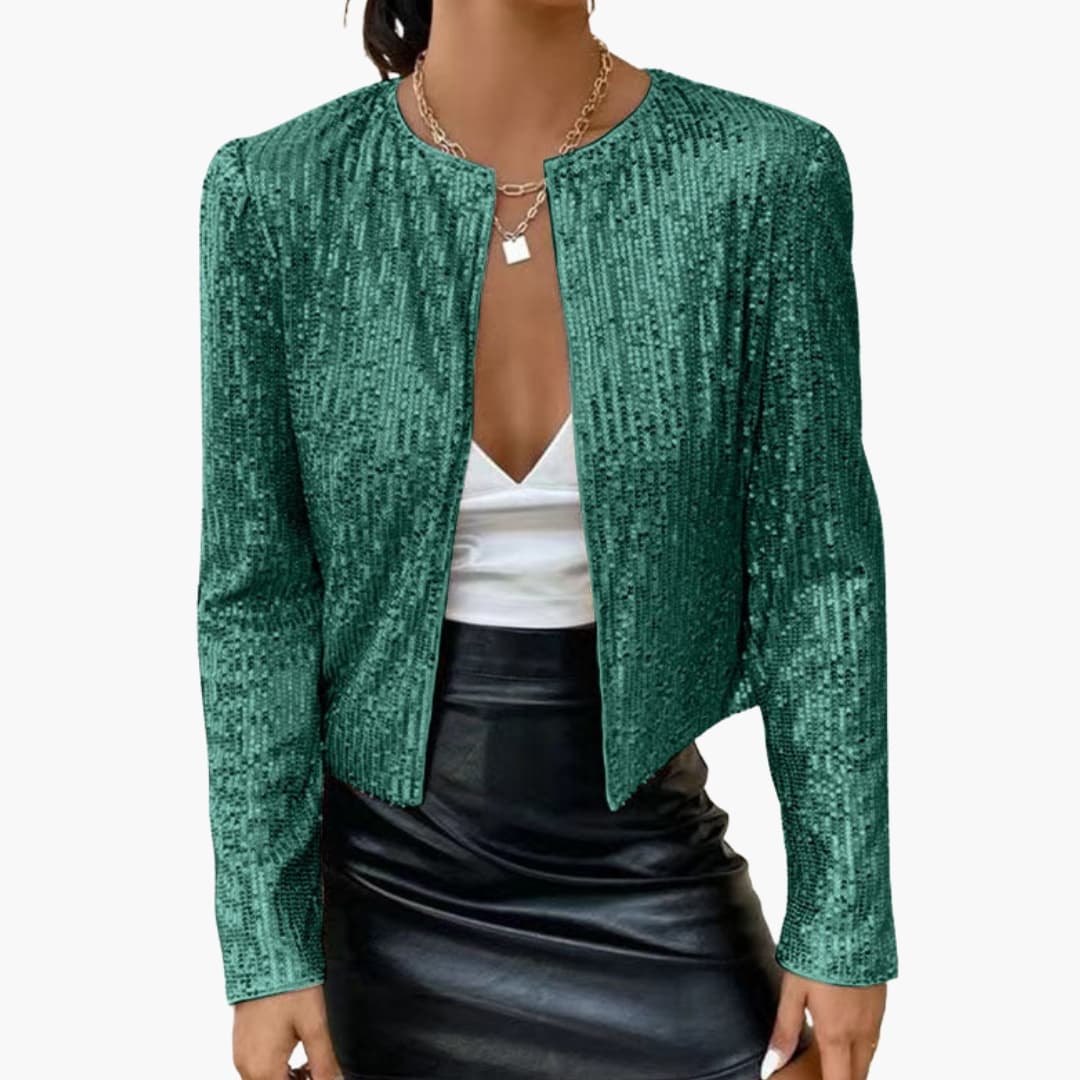 Cardigan à sequins pour femme, avec ouverture sur le devant et coupe ajustée