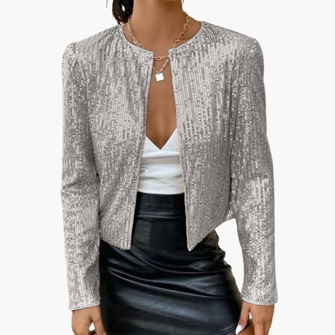 Cardigan à sequins pour femme, avec ouverture sur le devant et coupe ajustée