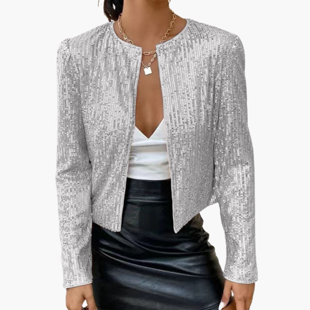 Cardigan à sequins pour femme, avec ouverture sur le devant et coupe ajustée