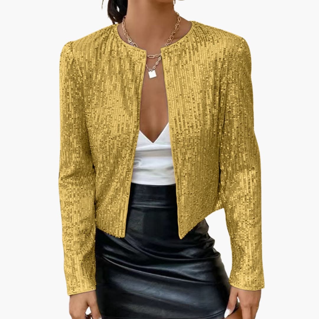 Cardigan à sequins pour femme, avec ouverture sur le devant et coupe ajustée