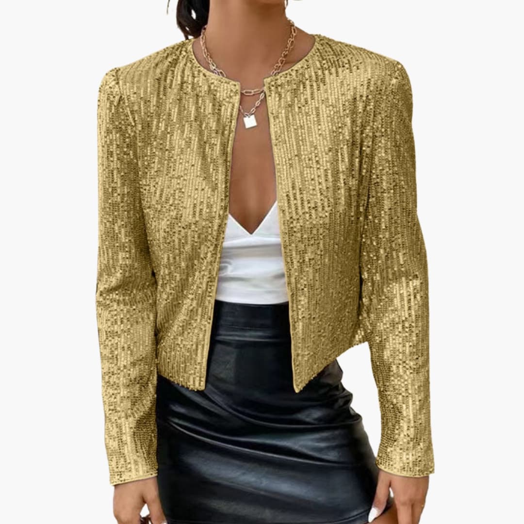 Cardigan à sequins pour femme, avec ouverture sur le devant et coupe ajustée