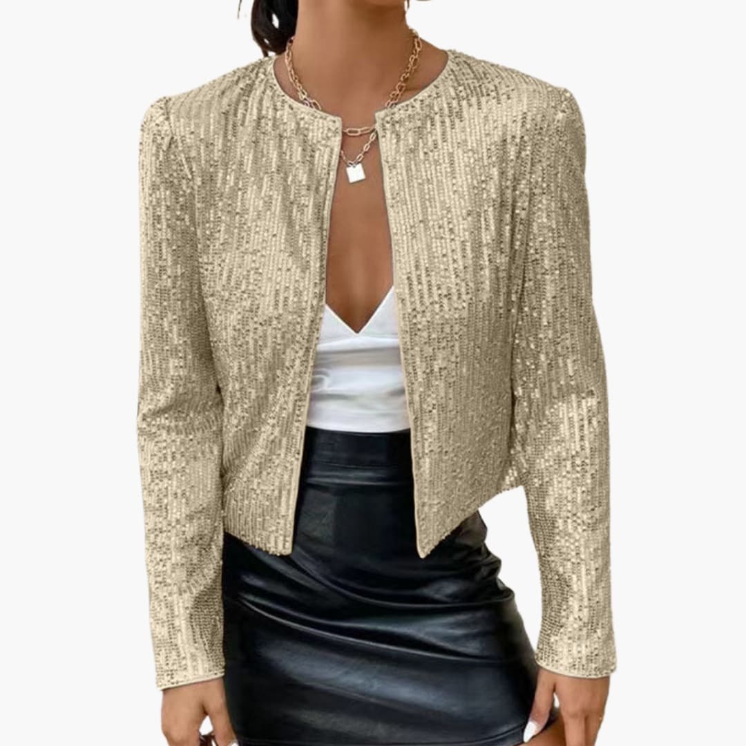 Cardigan à sequins pour femme, avec ouverture sur le devant et coupe ajustée