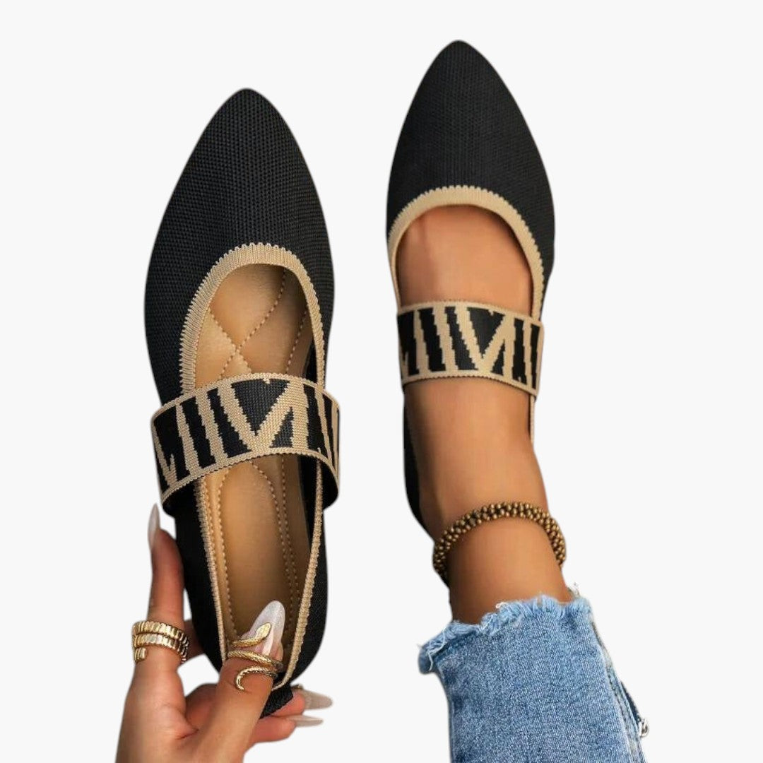 Chaussures Plates Mary Jane Femme a Bout Pointu et Bride Élastique