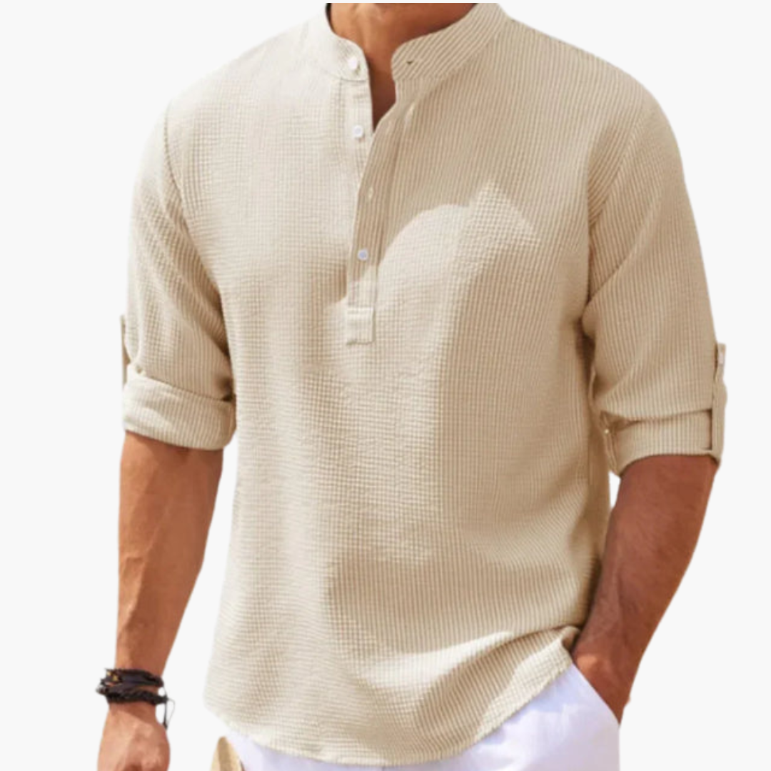 Chemise Henley pour homme avec patte de boutonnage et manches retroussables