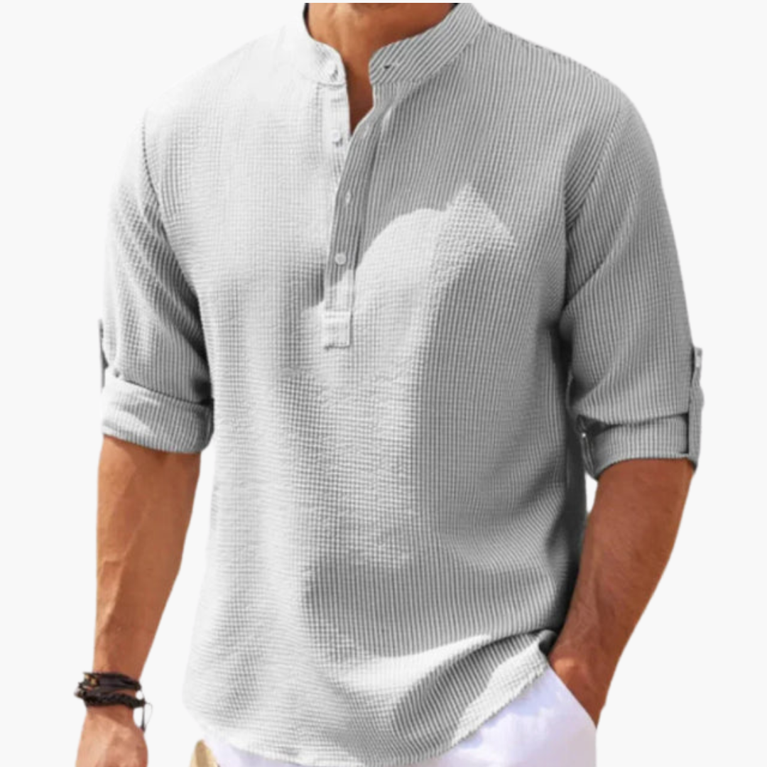 Chemise Henley pour homme avec patte de boutonnage et manches retroussables