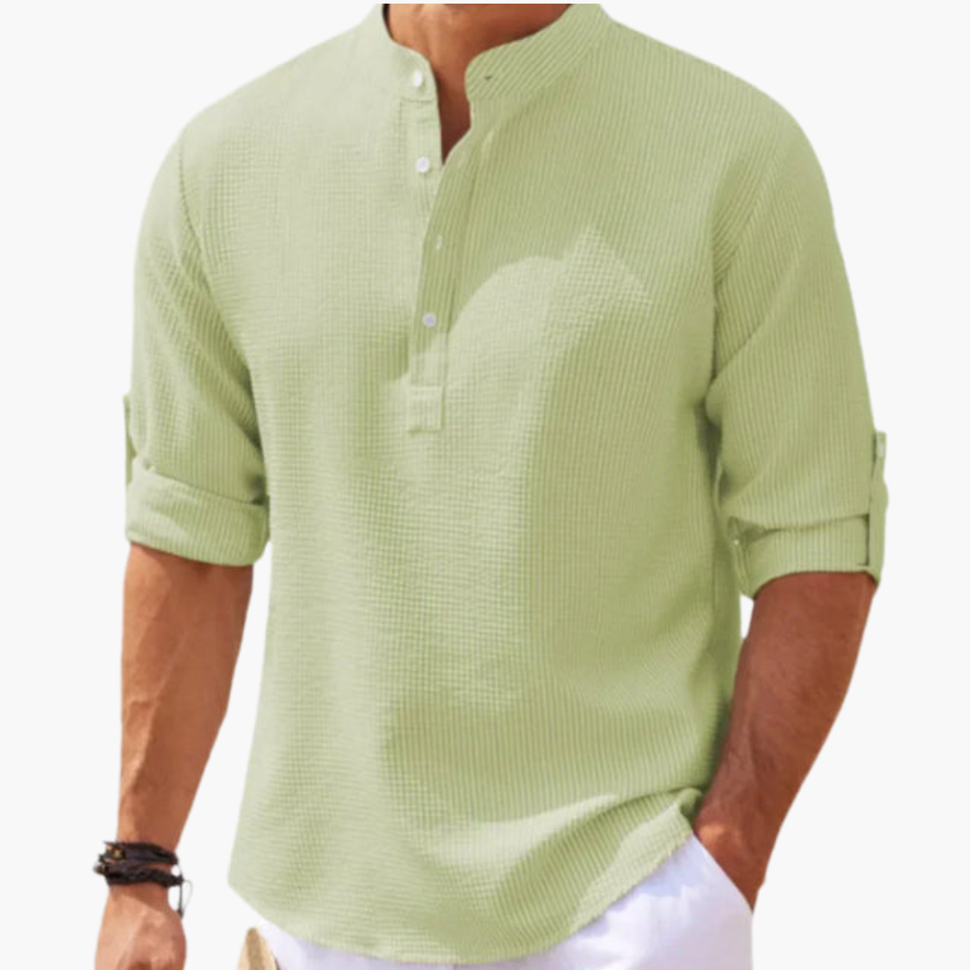 Chemise Henley pour homme avec patte de boutonnage et manches retroussables