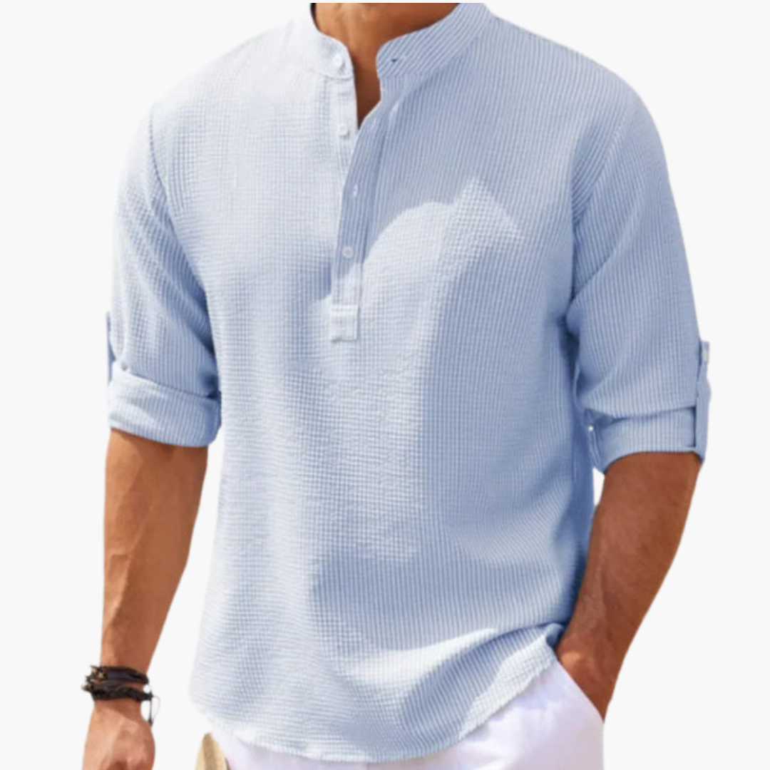 Chemise Henley pour homme avec patte de boutonnage et manches retroussables