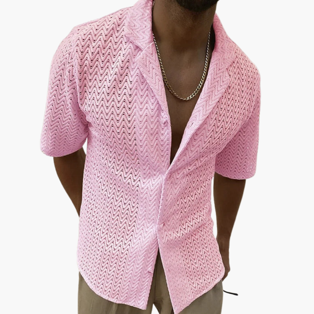 Chemise à manches courtes pour homme avec col ouvert et surface texturée
