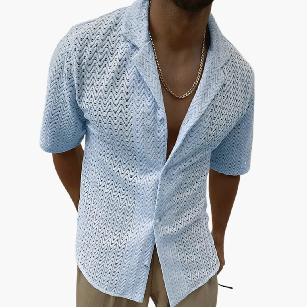 Chemise à manches courtes pour homme avec col ouvert et surface texturée