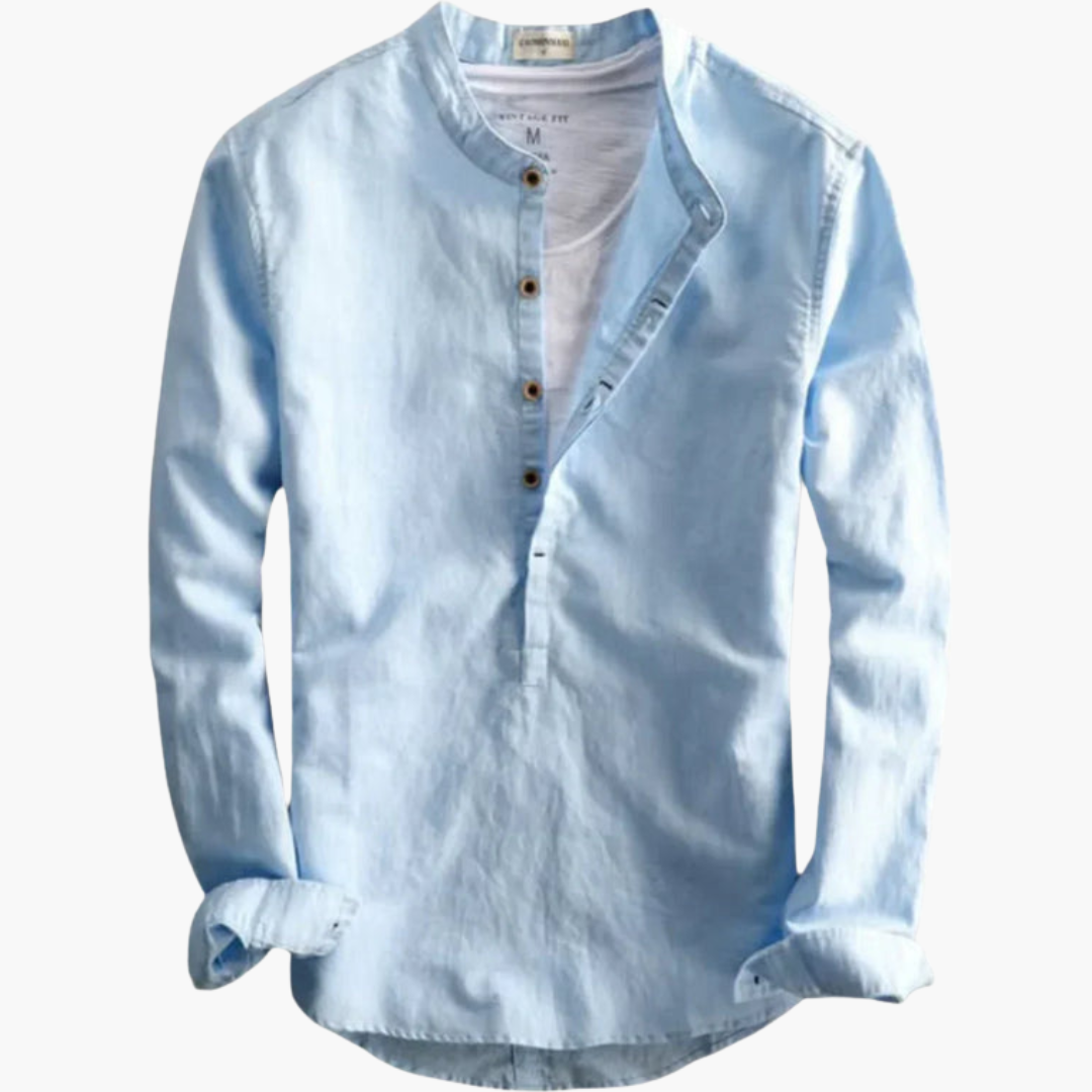 Chemise à manches longues pour homme avec col droit et patte de boutonnage
