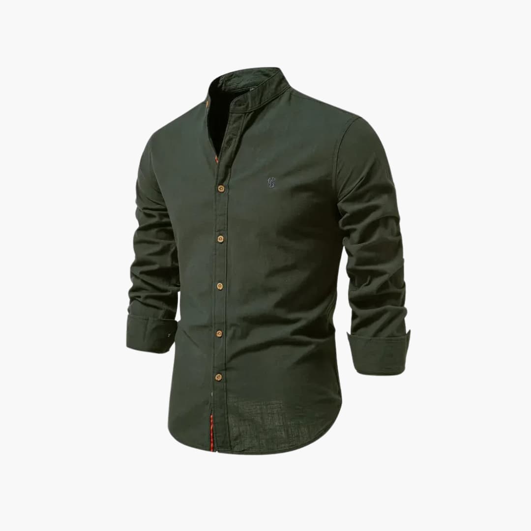 Chemise à manches longues pour homme avec col montant et fermeture à boutons