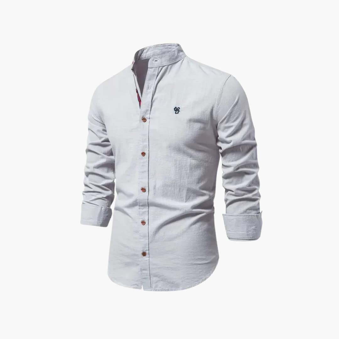 Chemise à manches longues pour homme avec col montant et fermeture à boutons