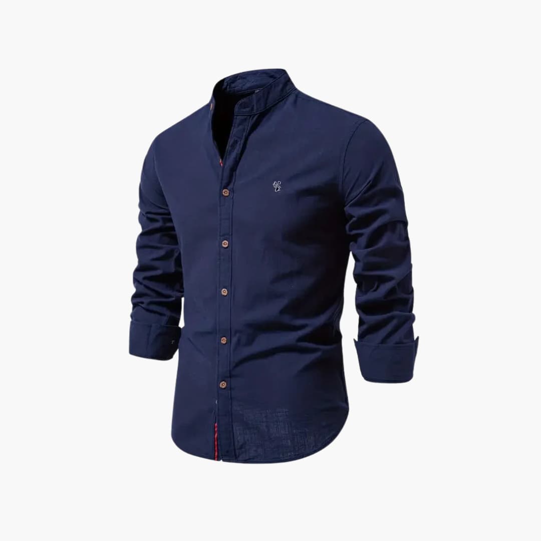 Chemise à manches longues pour homme avec col montant et fermeture à boutons