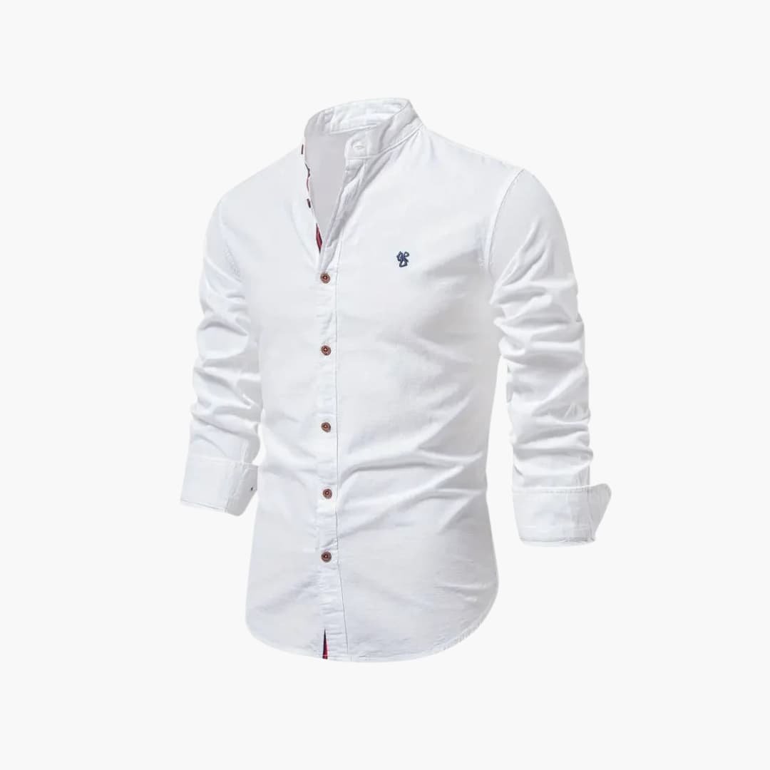 Chemise à manches longues pour homme avec col montant et fermeture à boutons
